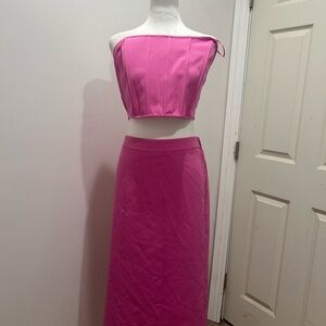 Sincerly Jules Pink Strapless Two-Piece Maxi Skirt Set
